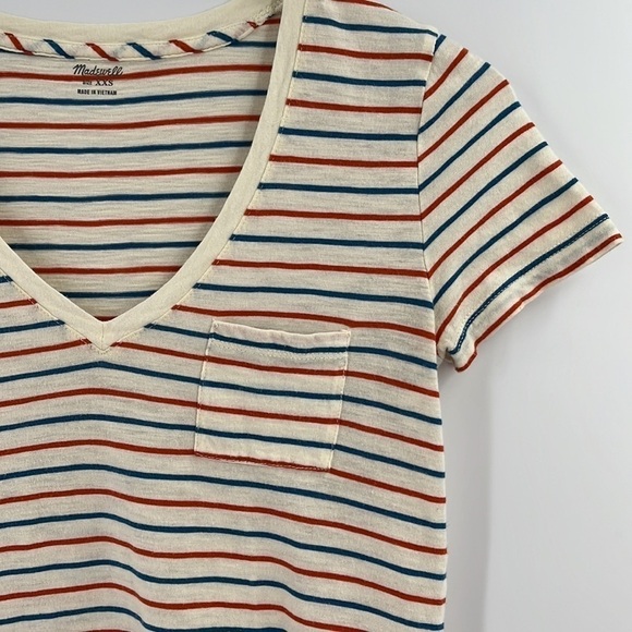 MADEWELL Whisper 100% Cotton V-Neck Pocket Tee Stripe XXSmall - Picture 3 of 7